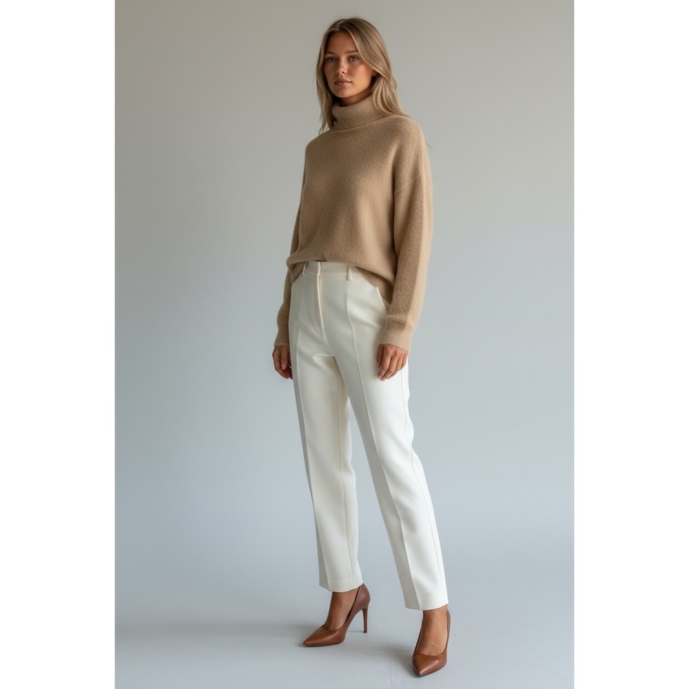 Camel Tan Fuzzy Knit Turtleneck Medium Sweater Relaxed Fit Neutral Basic Core